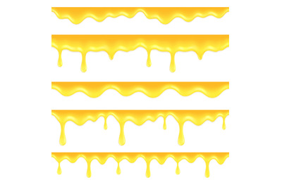 Dripping honey border. Flowing oil syrup, flow drips. Isolated realist