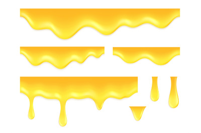 Dripping honey. Golden juice, melting syrup or sauce. Isolated realist