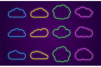 Cloud icons. Line neon speech bubbles forms for bar&2C; restaurant or out