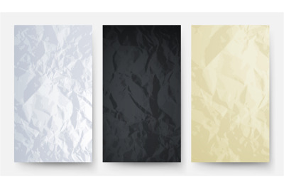 Crumpled paper. White black yellow carton texture. Empty papers banner