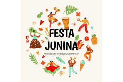 Festa Junina poster. Latin dancing party, traditional brazil carnaval