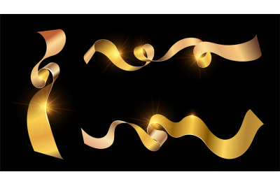 Golden ribbons. Realistic decorative festive ribbon with shine effect.