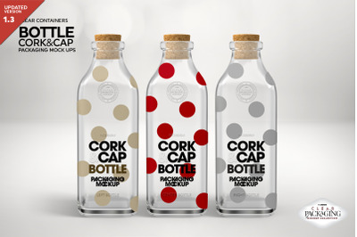Glass Bottle Set1: Cork &amp; Cap Bottle Packaging MockUps