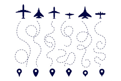 Aircraft routes. Plane direction trail. Flight dotted lines&2C; aviation