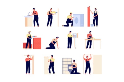 Repairman. Home workers, electrician carpenter and painter. Flat men w