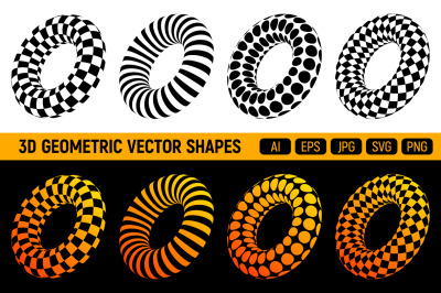 8 3D geometric striped rounded shapes