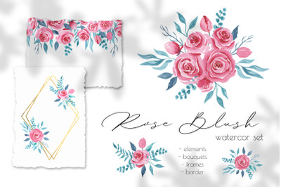 Rose Blush Watercolor Set, Wedding Decor, Flower Clipart
