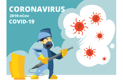Disinfection. Coronavirus COVID 19, virus protection. Spray disinfecta