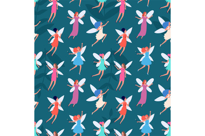 Forest fairy pattern. Kids print, cute tale flying princess background