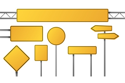 Realistic yellow road sign. Isolated signal tables. Blank street traff