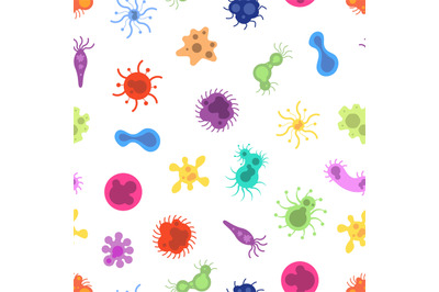 Viruses pattern. Colorful germs background, toxin cells microbes and b