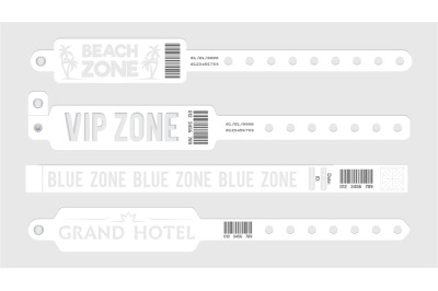 White event bracelets. Party entrance tickets&2C; wristband mockup. Paper