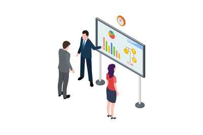 Finance presentation. Business information, isometric businessman and