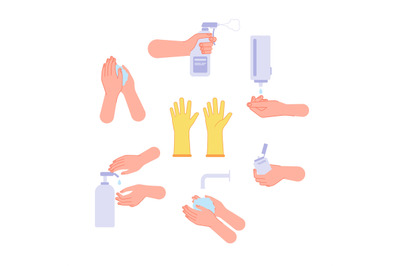 Disinfection. Hand wash steps, drying hands and hygiene. Sanitation sp