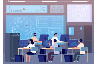 Flight control center. Airport command room, fly track controlling. Op