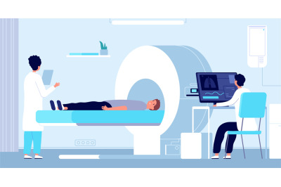 Magnetic resonance imaging. Mri equipment, doctor and patient in tomog