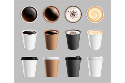 Takeaway coffee mockup. Plastic paper cup for liquid and drink to go.