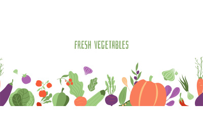 Fresh vegetables banner. Farming seamless pattern&2C; isolated beet pumpk