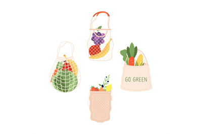 Grocery bags. Shopping food bag, organic supermarket shop packaging. F