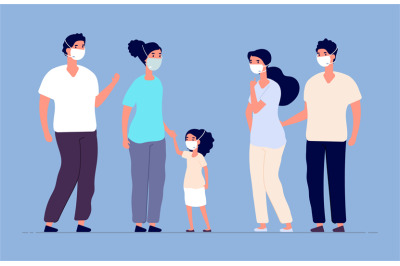 People in protective masks. Dust mask&2C; virus flu family protection. He