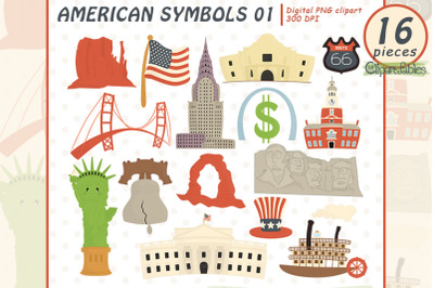 Cute USA National Symbols Clipart, Travel clip art