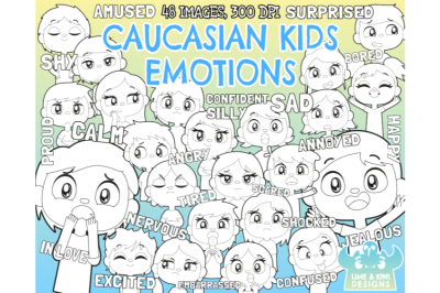 Caucasian Kids Emotions Digital Stamps - Lime and Kiwi Designs