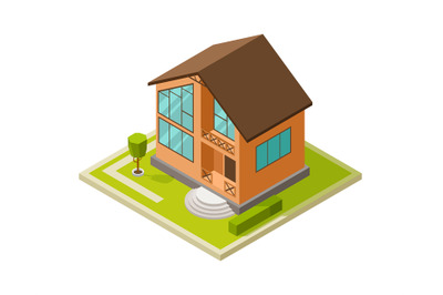 Modern architecture. City house, family modern cottage. Isometric buil