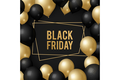 Black friday background. Gold balloons, sale shopping days banner temp