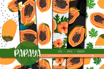 Papaya Seamless Pattern Fruit Background