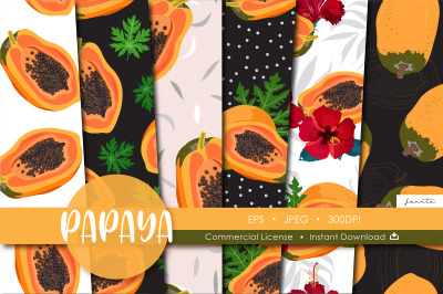 Papaya Seamless Pattern Fruit Background