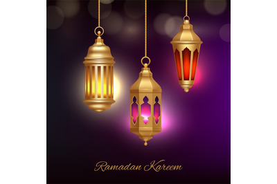 Islamic lamps background. Heritage arabic lanterns with beautiful glow