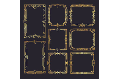 Art deco frames. Wedding frames template 1920s decor style golden bord