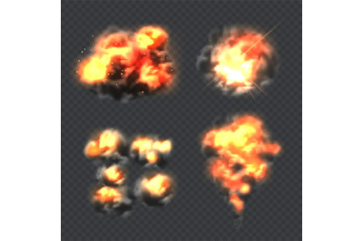 Bomb explosion. Fire realistic explosion effect light vector collectio