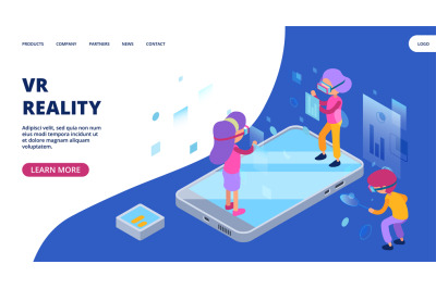 Virtual reality web page. Augmented reality isometric vector concept.