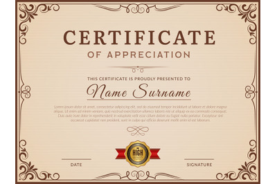 Certificate template. Decorative borders and corners for modern certif