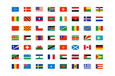 World flags. Symbols of all world countries map independent names vect