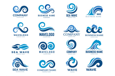 Wave logo. Graphic symbols of ocean or flowing sea water stylized for