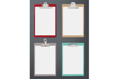 Clipboard realistic. Paper blank tablet office supplies sheet clipboar