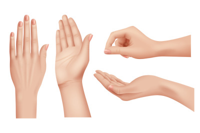 Hands realistic. Gestures human palms and fingers pointing hand people