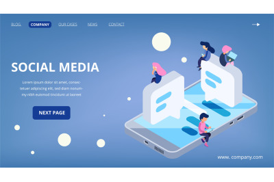 Social media landing page. Virtual communication vector concept. Isome