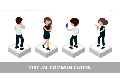 Virtual communication landing. Social media, mobile chat vector illust