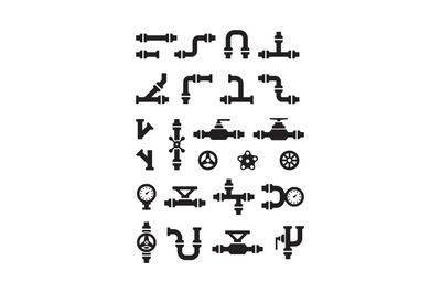 Pipe symbols. Gas or water pipelines steam pressure counters faucets s