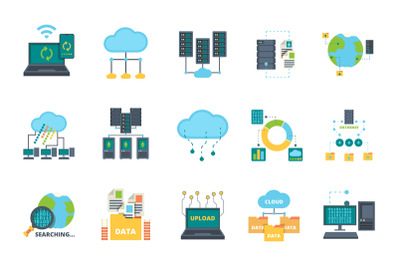 Database icons. Server cloud management network processes security com