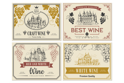 Wine labels. Vintage images for labels old medieval castles and towers