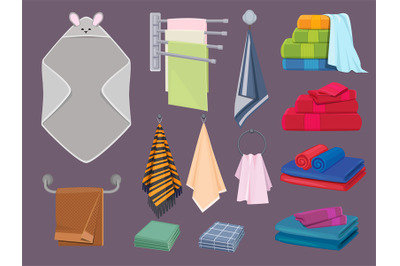 Textile cottons. Fabric blankets and kitchen rags bathroom hygiene vec