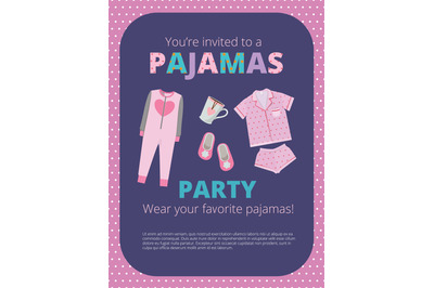Pajama party poster. Invitation for night party kids and parents night
