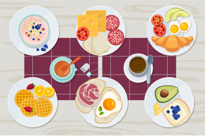 Healthy breakfast. Food daily menu cheese biscuits milk juice eggs but