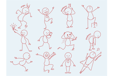 Stickman characters. Business person in doodle style cute expressions