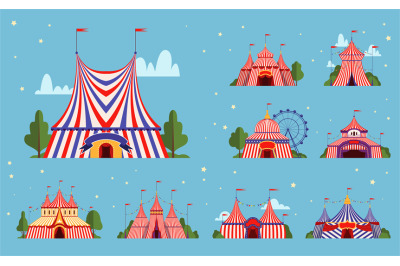Circus tent. Festival events or party park tent with stripe lines bord