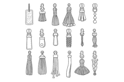 Leather accessories. Handbag fringes trinket vector fashioned items co